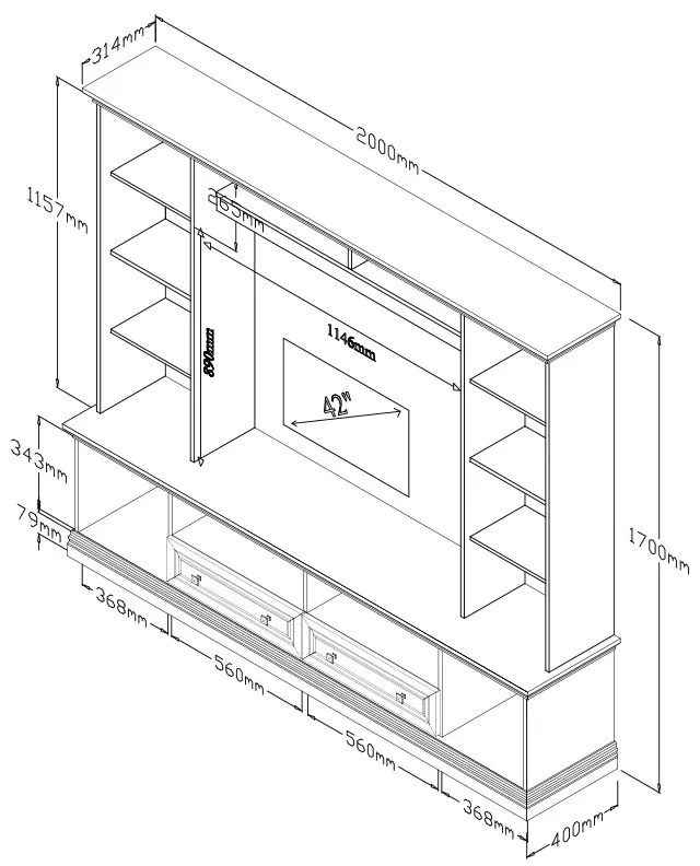 Σύνθετο σαλονιού Mozart pakoworld χρώμα καρυδί 200x40x170,5εκ - 123-000119