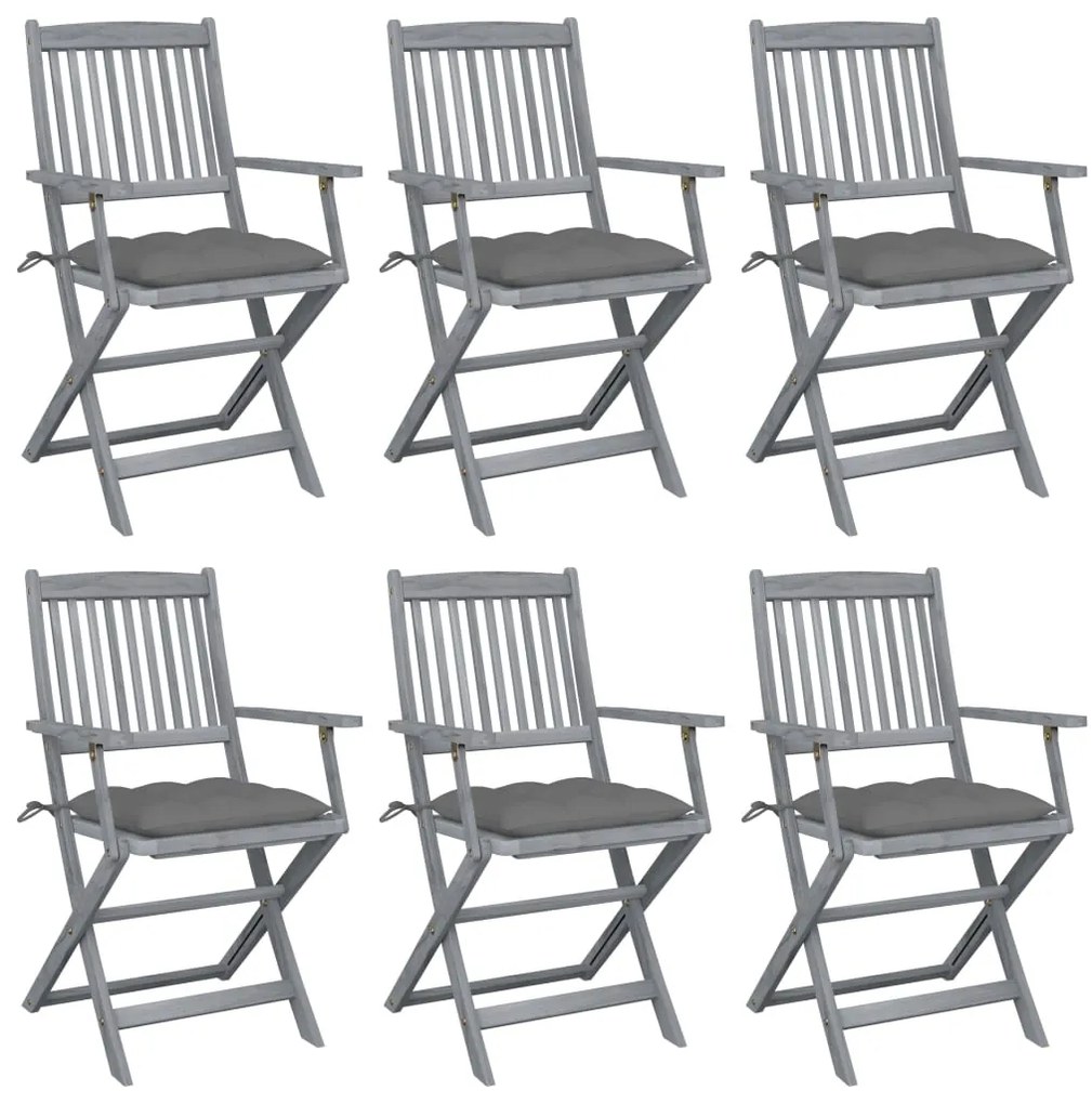 vidaXL Καρέκλες Εξωτ. Χώρου Πτυσσόμενες 6 τεμ Ξύλο Ακακίας & Μαξιλάρια