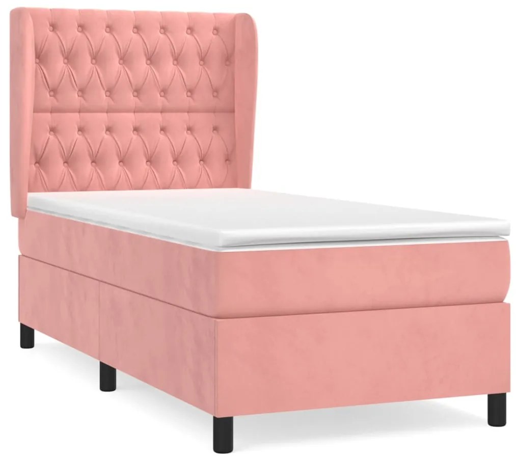 vidaXL Κρεβάτι Boxspring με Στρώμα Ροζ 90x190 εκ. Βελούδινο