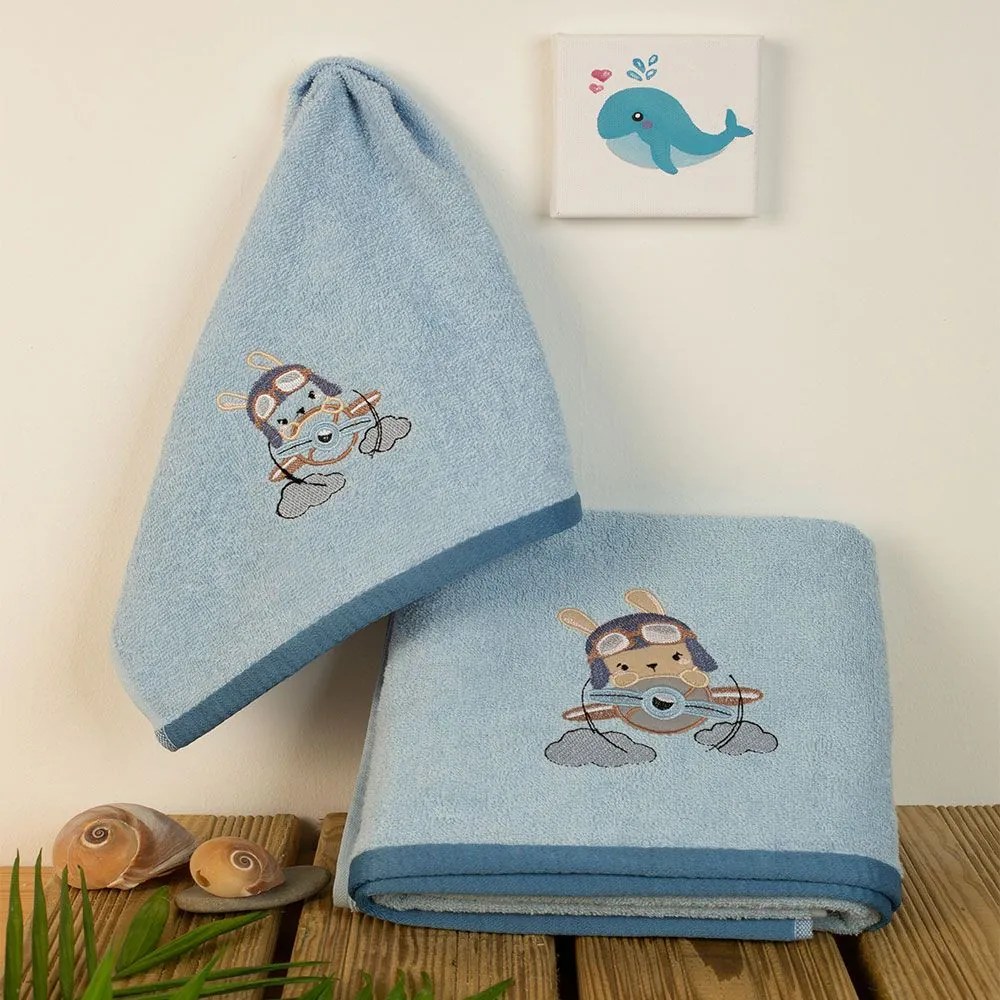 Πετσέτες Βρεφικές Με Κέντημα Airplane 156 (Σετ 2τμχ) Ciel DimCol Towels Set 70x140cm 100% Βαμβάκι