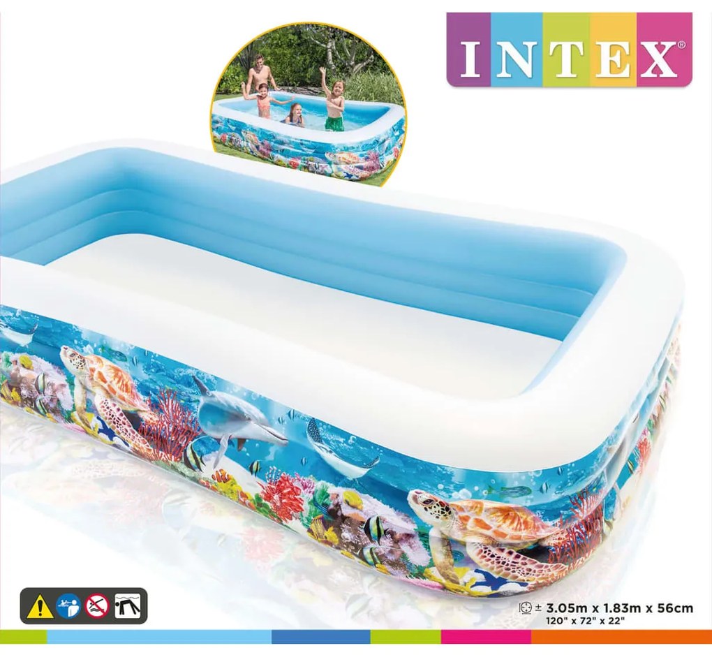 INTEX Πισίνα Swim Center Family Pool Σχέδιο Ζώα Θάλασσας 305x183x56εκ.