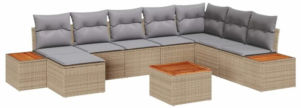 vidaXL Σετ Καναπέ Κήπου με μαξιλάρι 9 pcs Μπεζ Πολυ ράταν