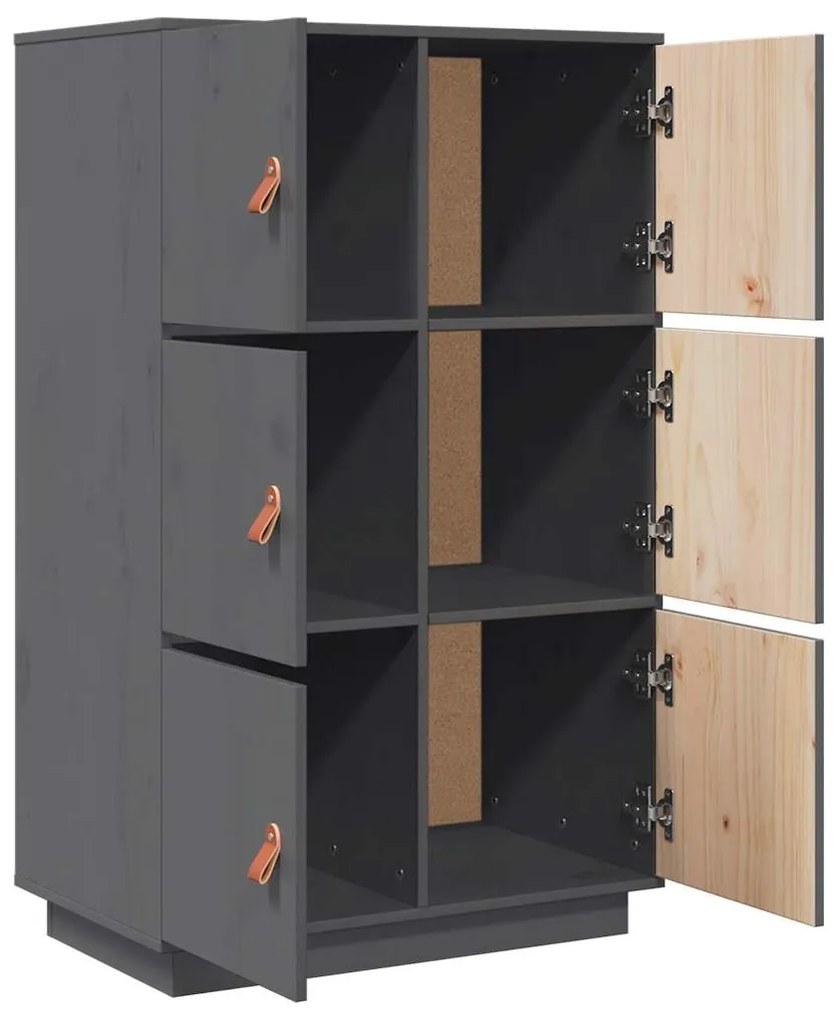 vidaXL Ντουλάπι Ψηλό Γκρι 67x40x108,5 εκ. από Μασίφ Ξύλο Πεύκου