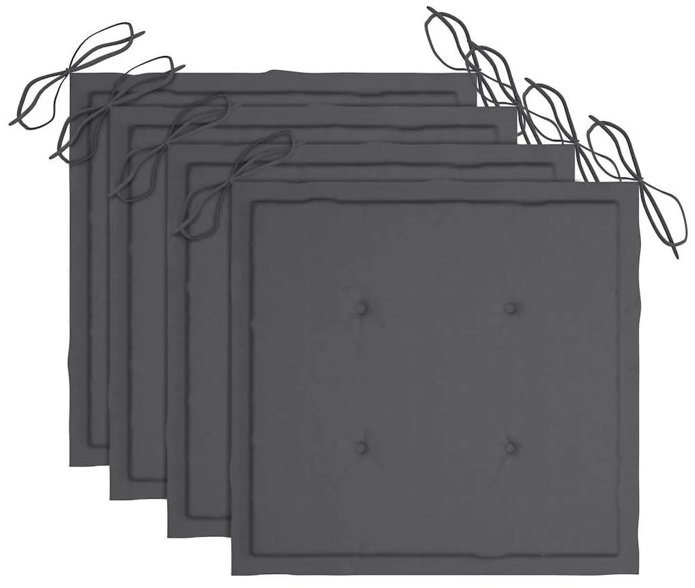 vidaXL Καρέκλες Κήπου 4 τεμ. από Μασίφ Ξύλο Teak με Ανθρακί Μαξιλάρια