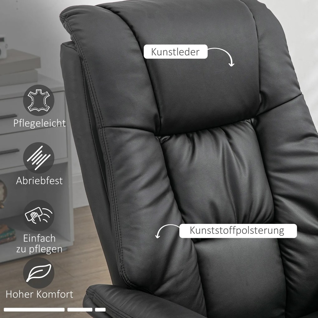 HOMCOM Πολυθρόνα Relax με Οθωμανικό, Πολυθρόνα με Υποπόδιο, Ρυθμιζόμενη Πλάτη, 77 cm x 89 cm x 110 cm, Μαύρο