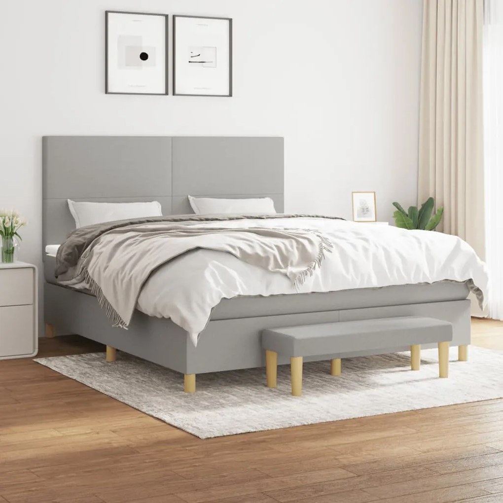 Κρεβάτι Boxspring με Στρώμα Αν. Πράσινο 160x200εκ Υφασμάτινο - Γκρι