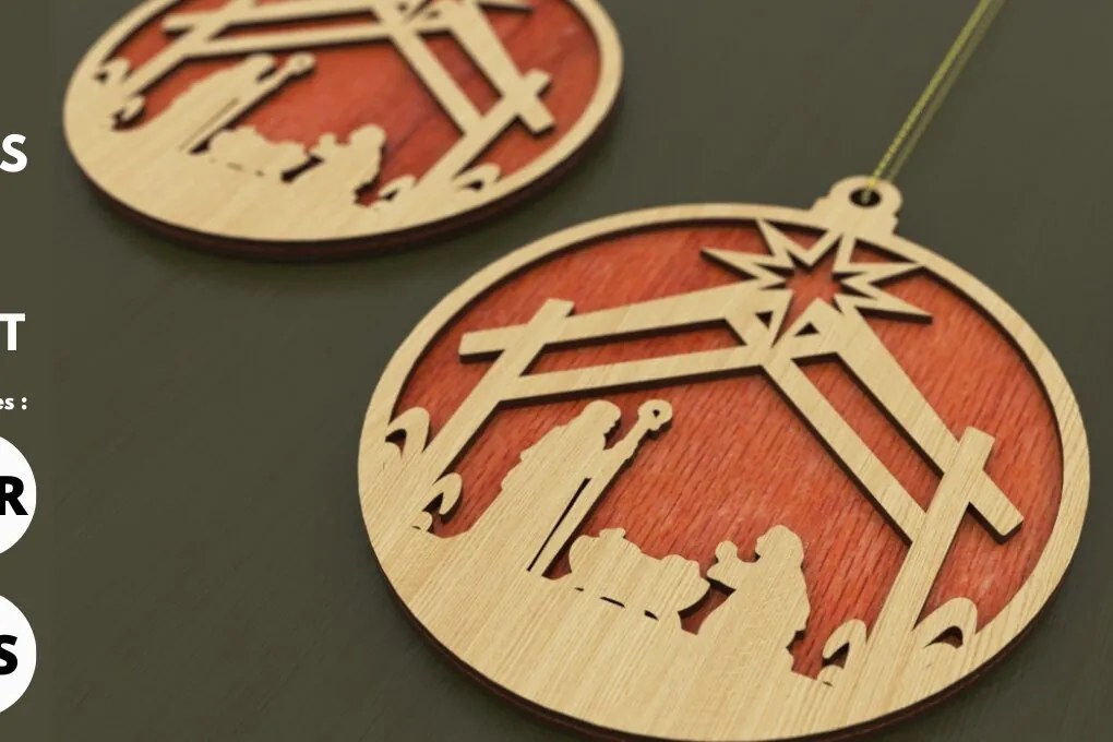 Σετ των 3 Intra απο ξύλο plywood 3mm-4mm πάχος Χριστουγεννιάτικο στολίδι της Γέννησης, ,  Δίασταση 8x8 cm INTRAFABR-82276440