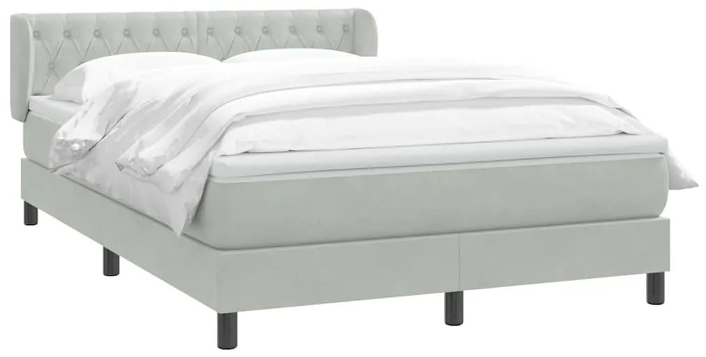 vidaXL Κρεβάτι Boxspring με Στρώμα Ανοιχτό Γκρι 140x210 εκ. Βελούδινο