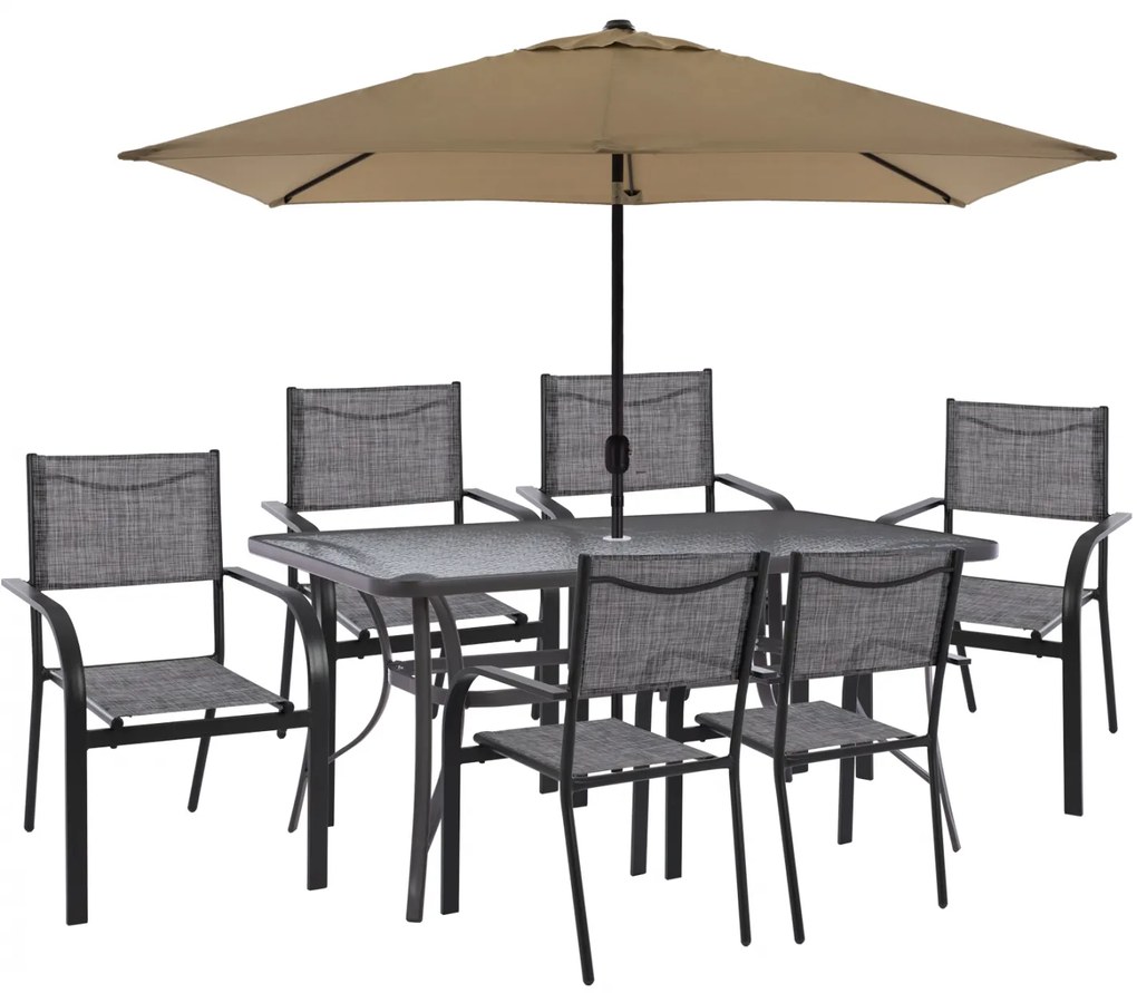 ΣΕΤ ΤΡΑΠΕΖΑΡΙΑΣ ΜΕ ΟΜΠΡΕΛΑ 8 ΤΜΧ ΓΚΡΙ ΤΡΑΠΕΖΙ 150X90 ΚΑΙ ΠΟΛΥΘΡΟΝΑ FB911533.02 9997969