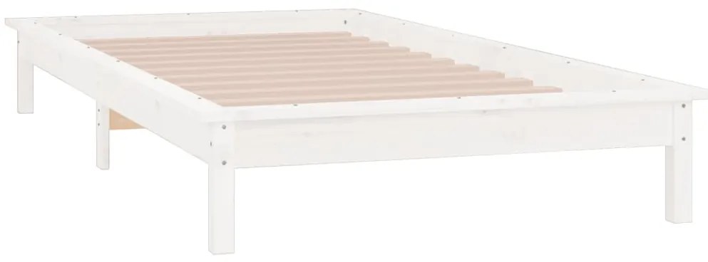 vidaXL Πλαίσιο Κρεβατιού LED Λευκό 75x190 εκ. Μικρό Μονό Μασίφ Ξύλο