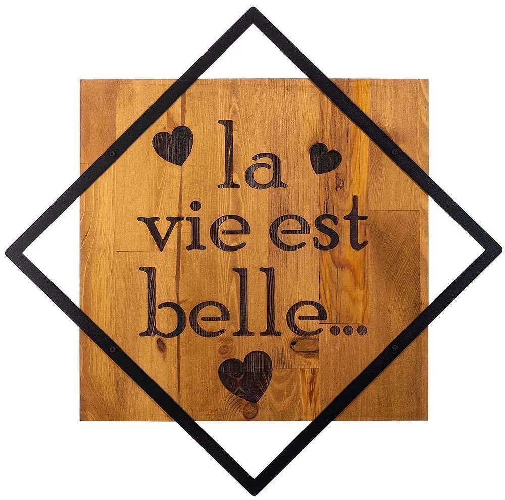 Διακοσμητικό Τοίχου La Vie Est Belle 899SKL2101 54x54cm Walnut-Black Wallity Μέταλλο,Ξύλο