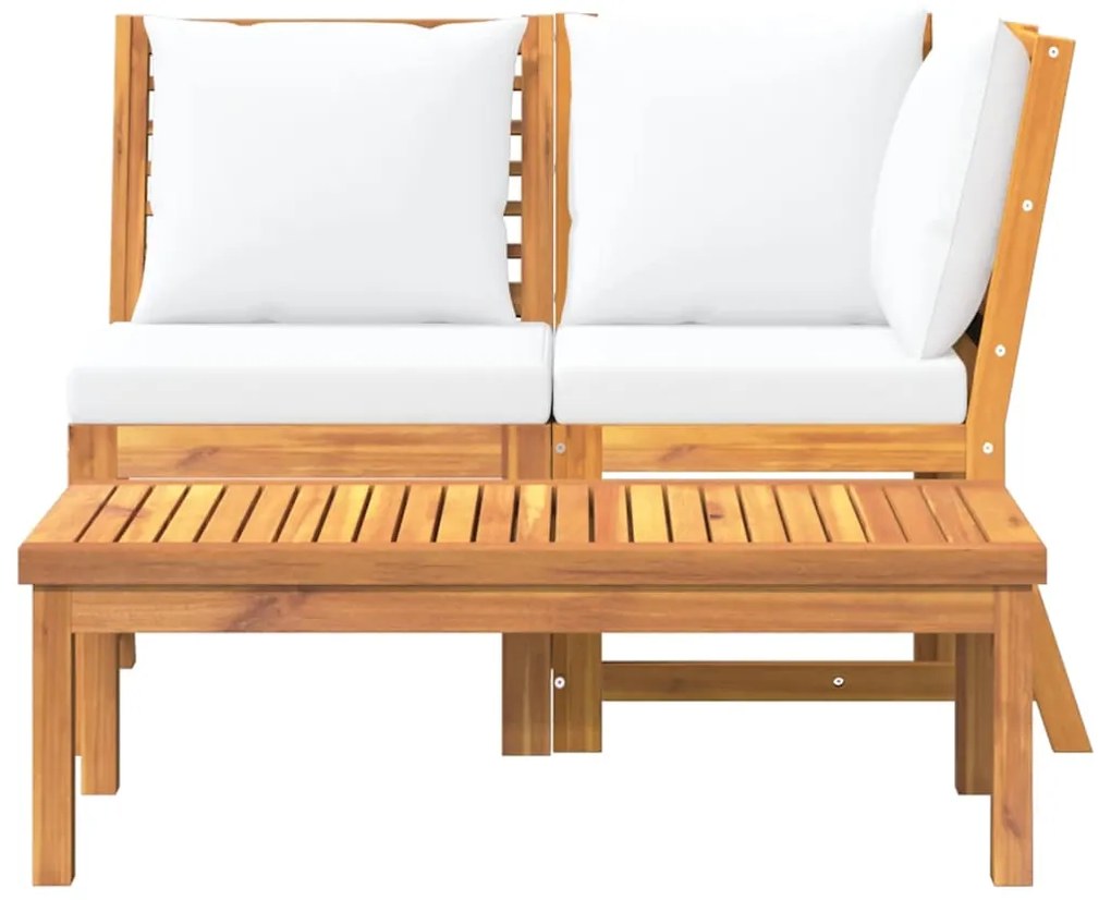 vidaXL Σαλόνι Κήπου 3 τεμ. από Μασίφ Ξύλο Ακακίας με Κρεμ Μαξιλάρια