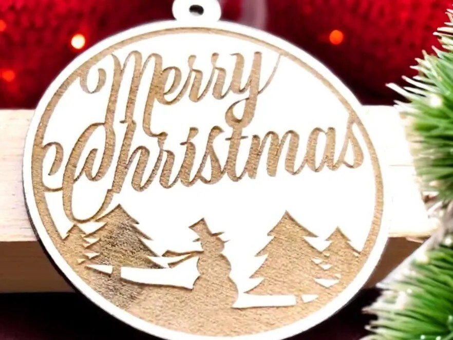 Σετ των 3 Intra απο ξύλο plywood 3mm-4mm πάχος – Πολυεπίπεδο στολίδι χαρούμενου χριστουγεννιάτικου δέντρου 25x25 cm INTRAVECTRY-MY542622
