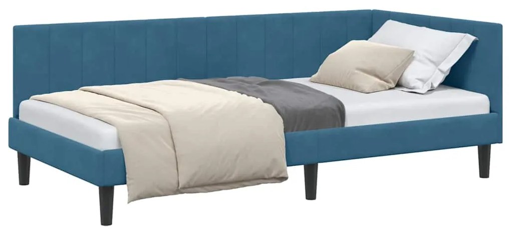 vidaXL Κρεβάτι Γωνίας με κεφαλάρι Μπλε 90 εκ x 190 εκ Βελούδο