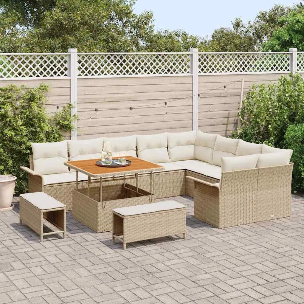 vidaXL Σετ Καναπέ Κήπου 12 pcs Μπεζ, Κρέμα 100 x 100 x 71 cm