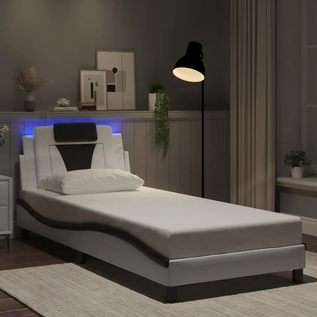 vidaXL Πλαίσιο Κρεβατιού με LED Λευκό/Μαύρο 80x200εκ Συνθετικό Δέρμα