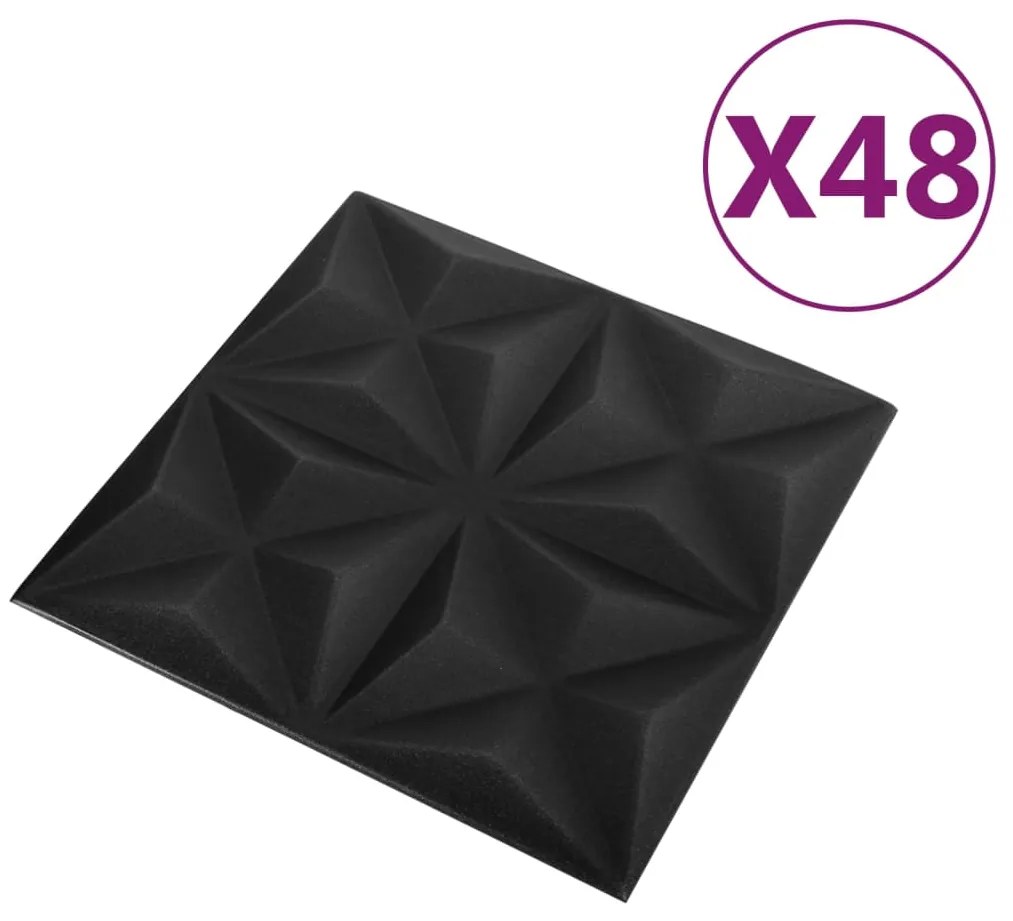 vidaXL Πάνελ Τοίχου 3D 48 τεμ. Μαύρο Origami 50 x 50 εκ. 12 μ²