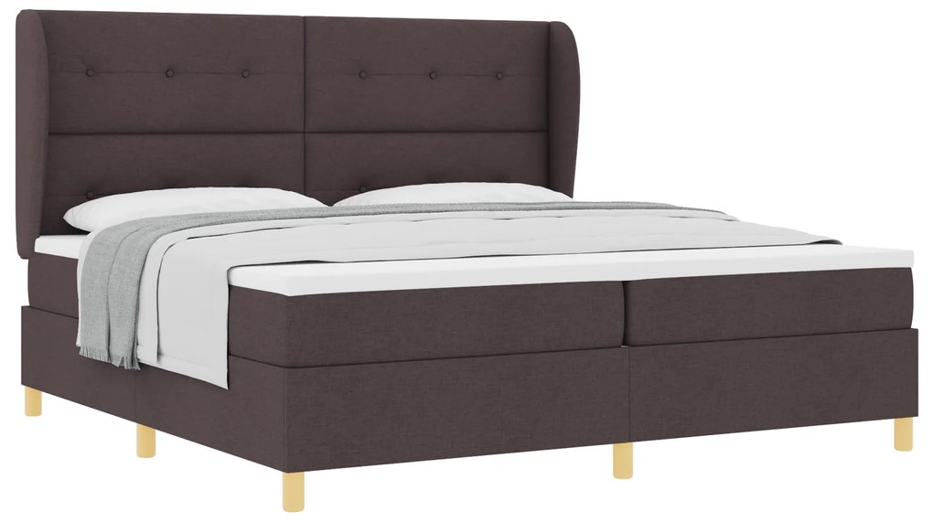 vidaXL κρεβάτι Box Spring με στρώμα - Σκούρο Καφέ, 200x200 εκ., Ύφασμα