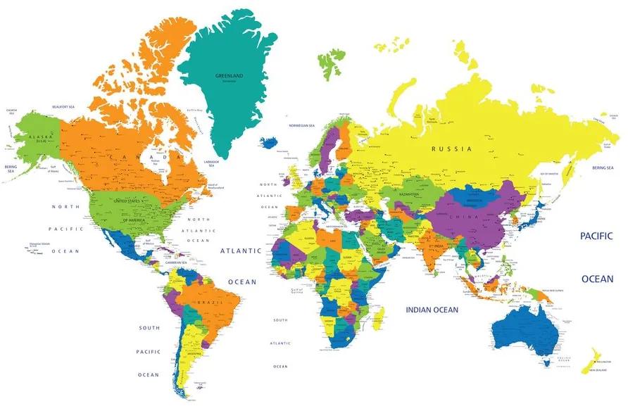 Έγχρωμος παγκόσμιος χάρτης εικόνας σε άσπρο φόντο - 120x80