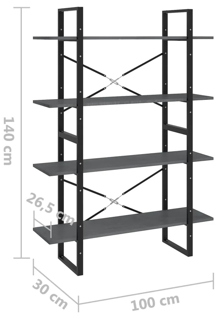 ΒΙΒΛΙΟΘΗΚΗ ΜΕ 4 ΡΑΦΙΑ ΓΚΡΙ 100X30X140 ΕΚ. ΑΠΟ ΜΑΣΙΦ ΞΥΛΟ ΠΕΥΚΟΥ 806484