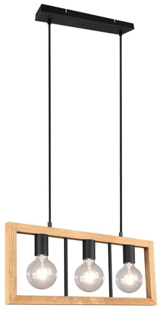 Φωτιστικό Οροφής - Ράγα Agra 313800332 3xE27 10W 60x8,5x150cm Natural-Black Trio Lighting Metal,Wood