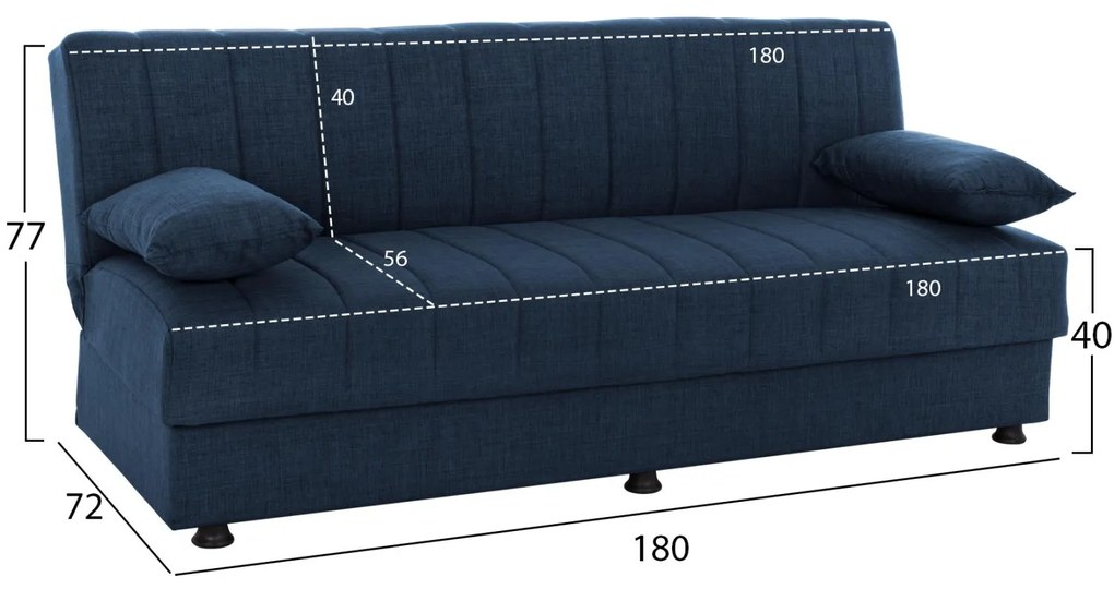 Καναπές - Κρεβάτι Andri 3θέσιος Μπλέ 180x72x77Y εκ. 180x72x77 εκ.