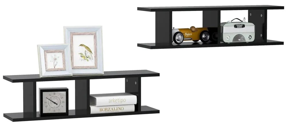 vidaXL Ραφιέρες Τοίχου 2 τεμ. Μαύρες 75 x 18 x 20 εκ. Επεξεργ. Ξύλο