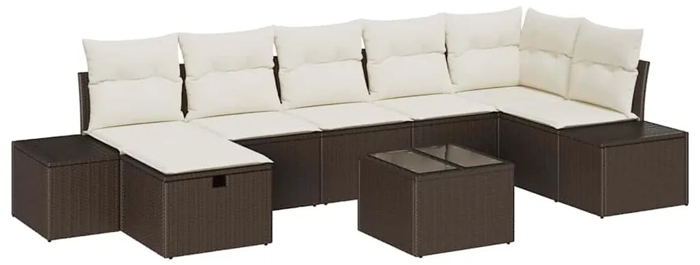 vidaXL Σετ Καναπέ Κήπου με μαξιλάρι 8 pcs Καφέ συνθετικό ρατάν