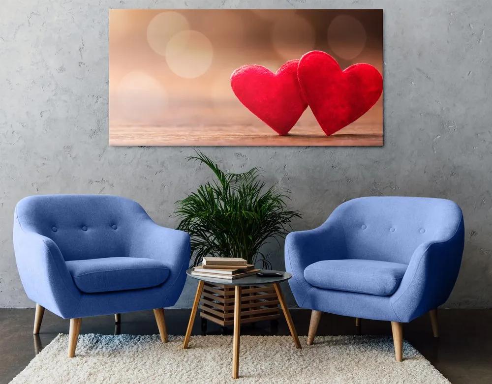 Εικόνα κόκκινων καρδιών σε ξύλινη υφή - 100x50