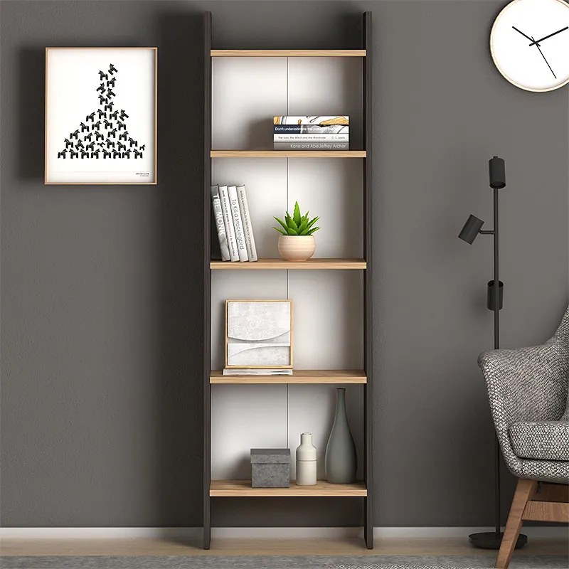 Βιβλιοθήκη μελαμίνης Flora Megapap χρώμα industrial grey - oak 52x25x158εκ. - GP022-0073,1 - GP022-0073,1