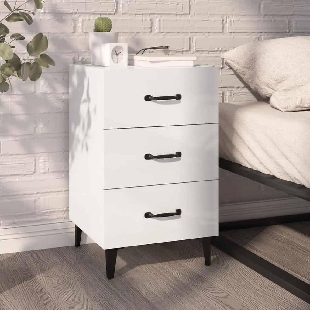 vidaXL Κομοδίνο Γυαλ. Λευκό 40 x 40 x 66 εκ. από Επεξεργασμένο Ξύλο