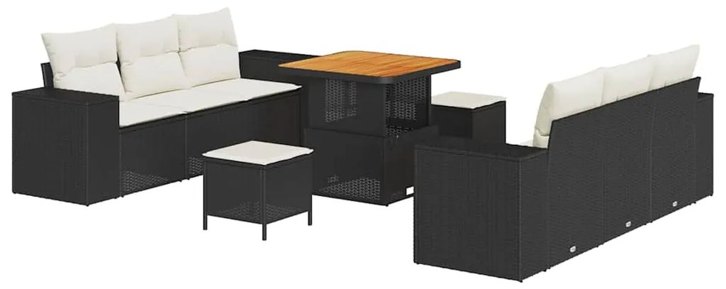 vidaXL Σετ Καναπέ Κήπου με μαξιλάρι 9 pcs Μαύρο και Κρέμα Πολυ Ρατάν