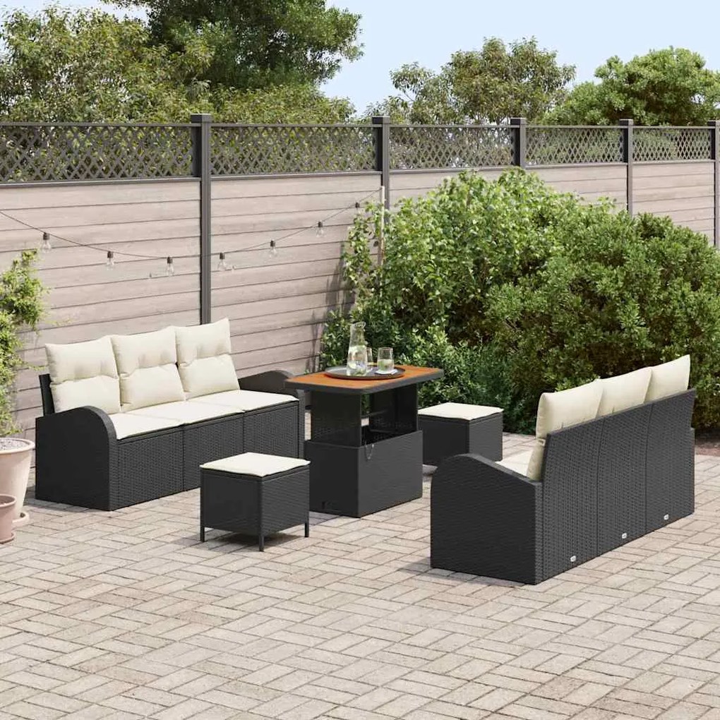 vidaXL Σετ Καναπέ Κήπου με μαξιλάρι 9 pcs Μαύρο, Κρέμα 90 x 55 x 71 cm