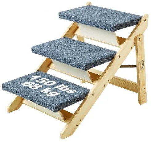 VEVOR  Wooden Pet Stairs/Pet Step with 3 Steps 2-in-1 Foldable Dog Stair 150 lbs