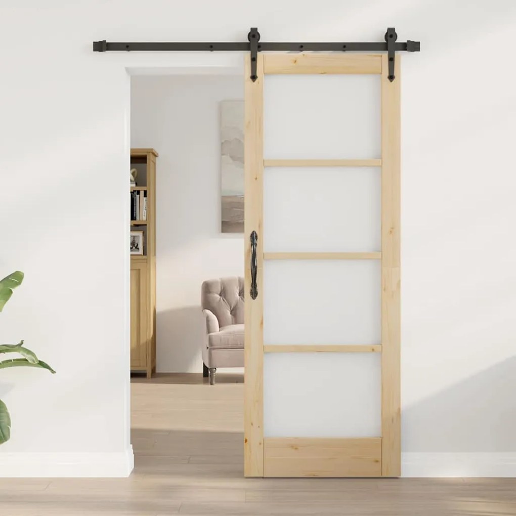 vidaXL Συρόμενη Πόρτα Καφέ 73.5 x 198.5 εκ. Ξύλο και μέταλλο