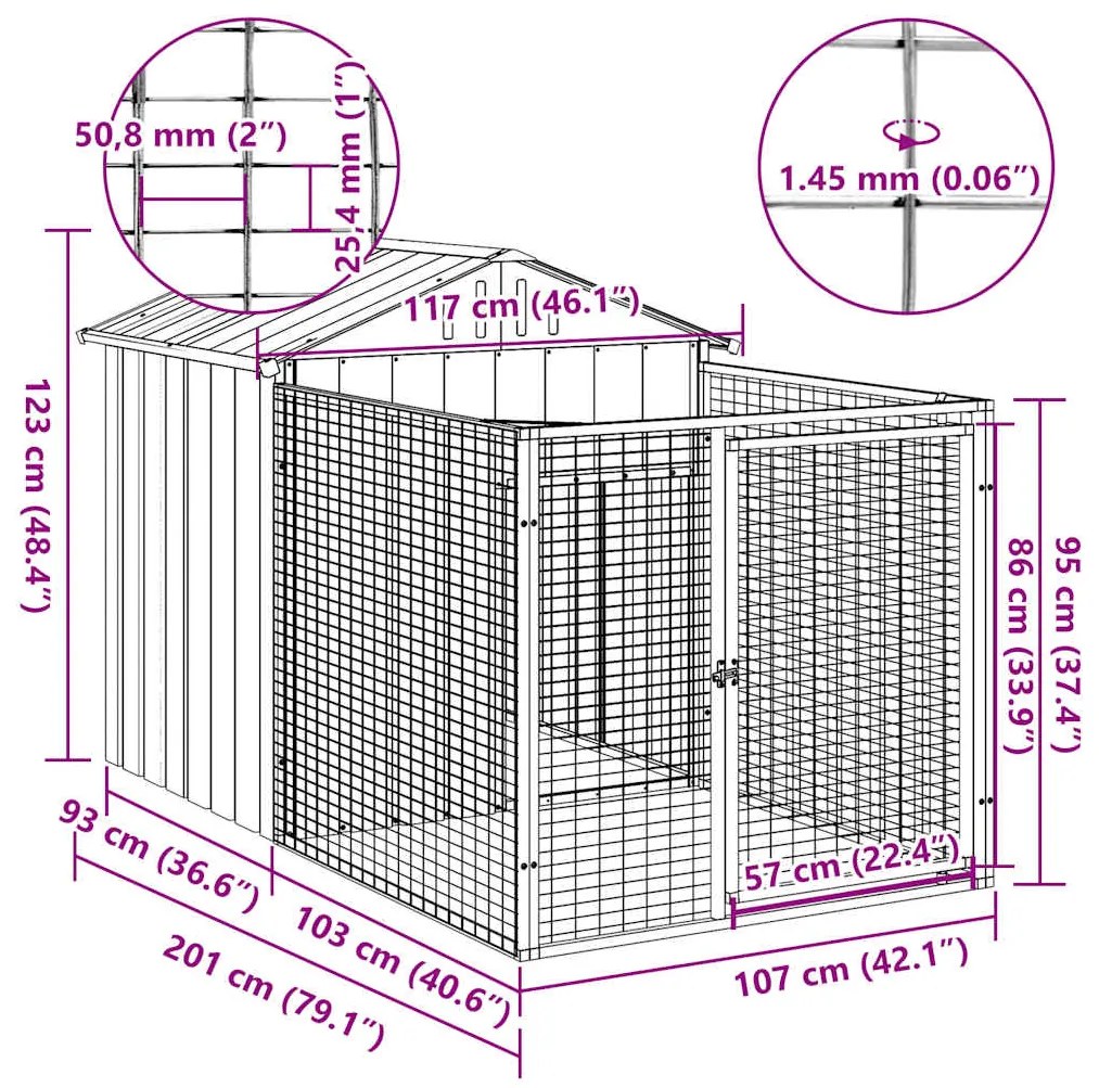 vidaXL Σπιτάκι Σκύλου με Αυλή Αν. Γκρι 117x201x123 εκ. Γαλβαν. Χάλυβας