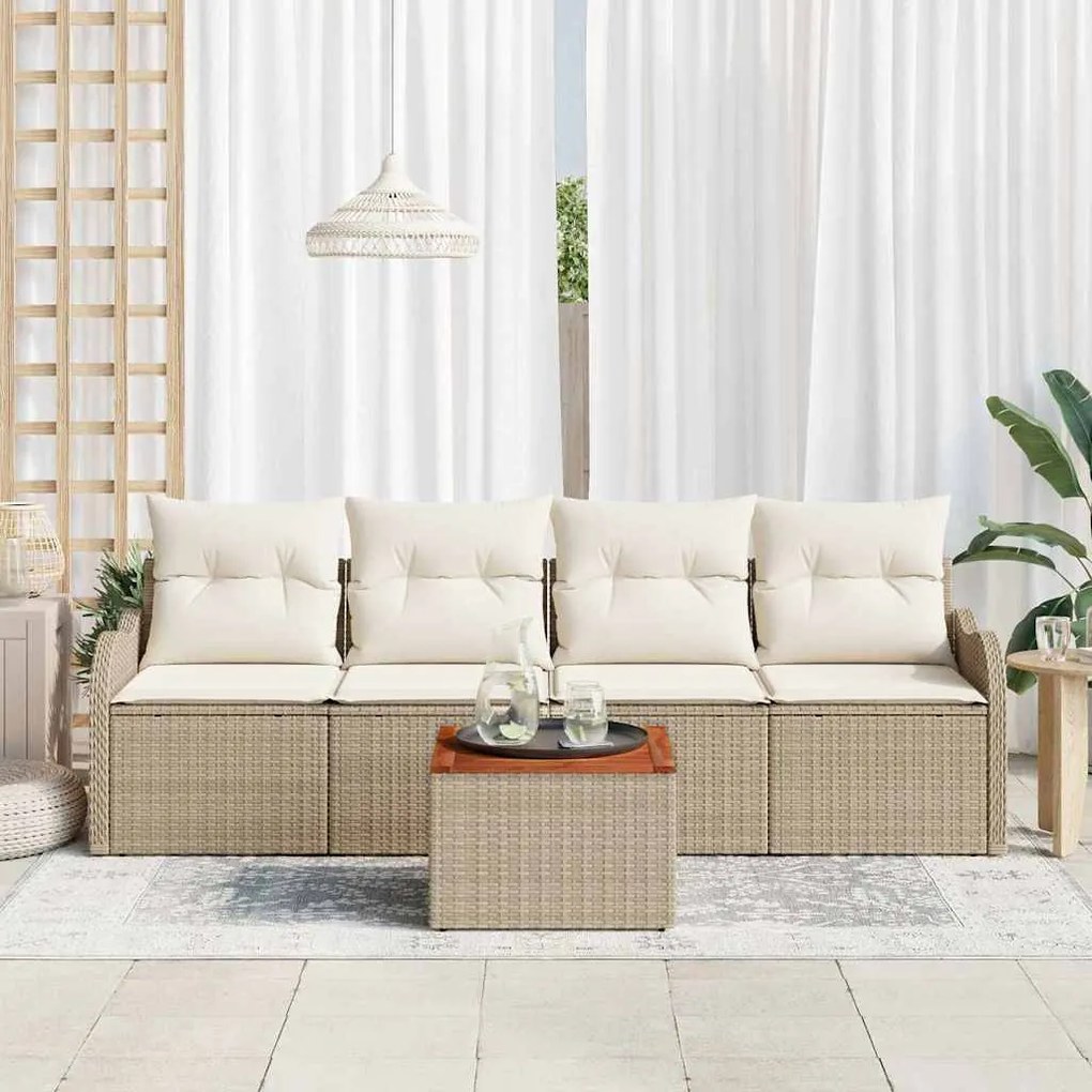 vidaXL Σετ Καναπέ Κήπου με μαξιλάρι 5 pcs Μπεζ, Κρέμα 55 x 55 x 37 εκ