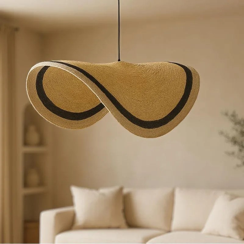 Φωτιστικό οροφής Hatchie Inart φυσικό-μαύρο-λευκό ψάθα-μέταλλο Φ70x123εκ 70x70x123 εκ.