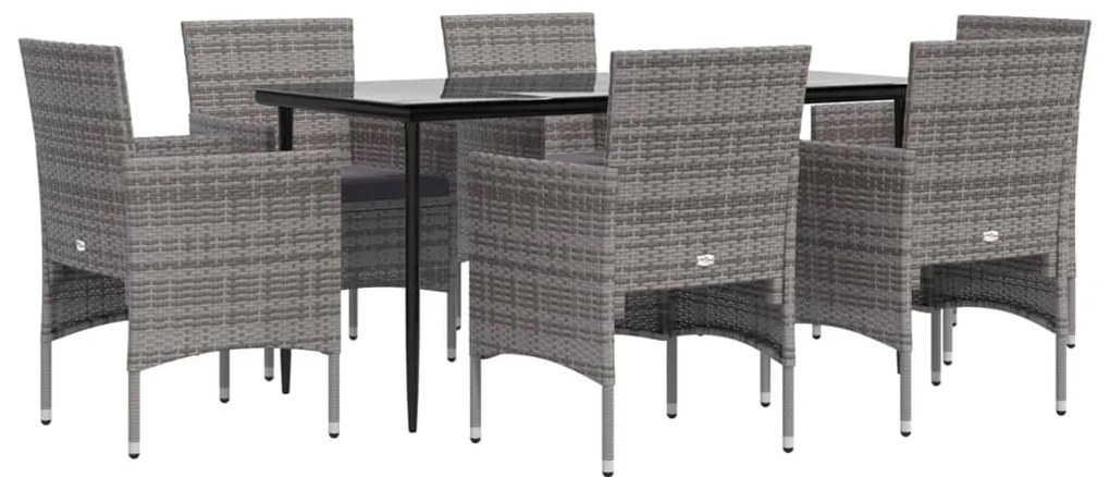 vidaXL Σετ Τραπεζαρίας Κήπου 7 τεμ. Γκρι / Μαύρο με Μαξιλάρια