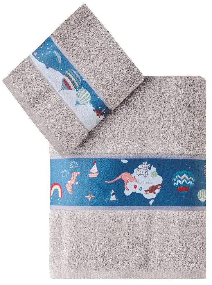 Πετσέτες Παιδικές Titus (Σετ 2τμχ) Grey-Blue Kentia Towels Set 70x125cm 100% Βαμβάκι