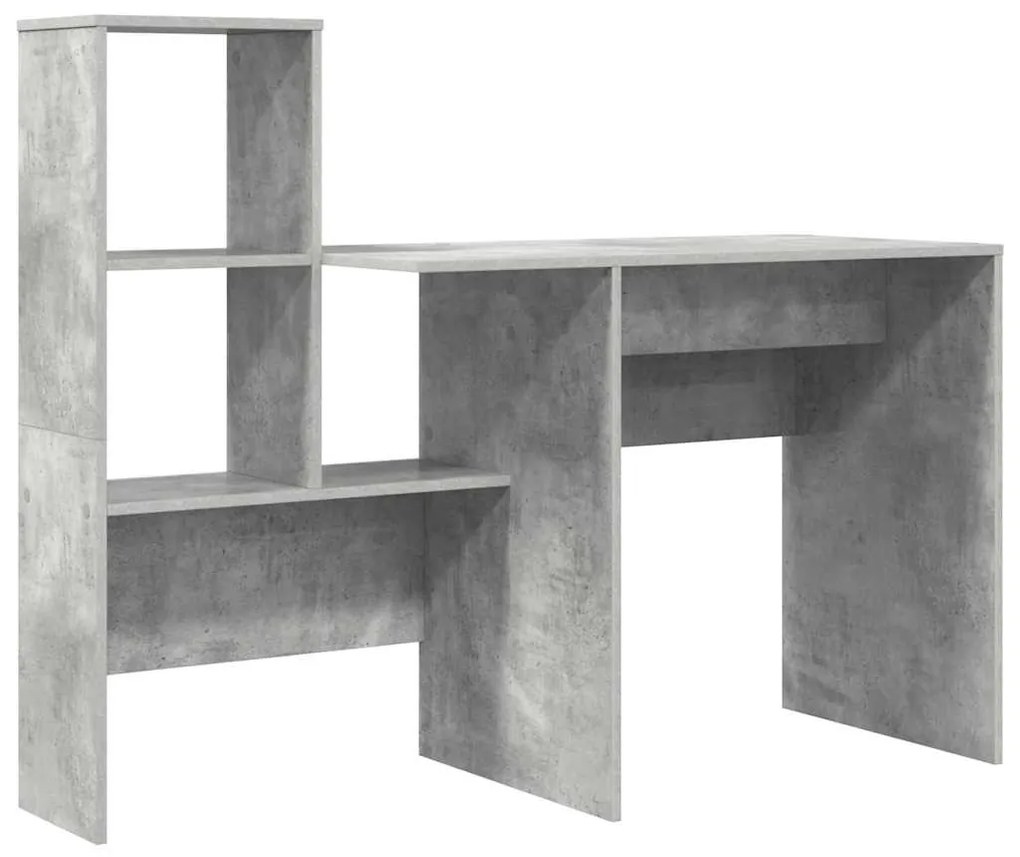 vidaXL Γραφείο με ράφι Γκρι σκυροδέματος 131.5 x 50 x 106.5 εκ.