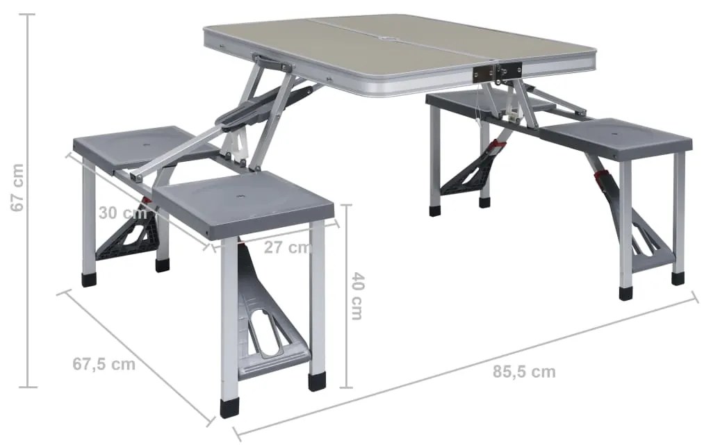 Τραπέζι Κάμπινγκ Πτυσσόμενο με 4 Καθίσματα από Ατσάλι/Αλουμίνιο - Ασήμι