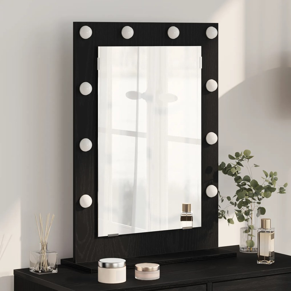vidaXL Καθρέφτης Vanity με LED Φώτα Μαύρο Δρυς 70x50x18 εκ.