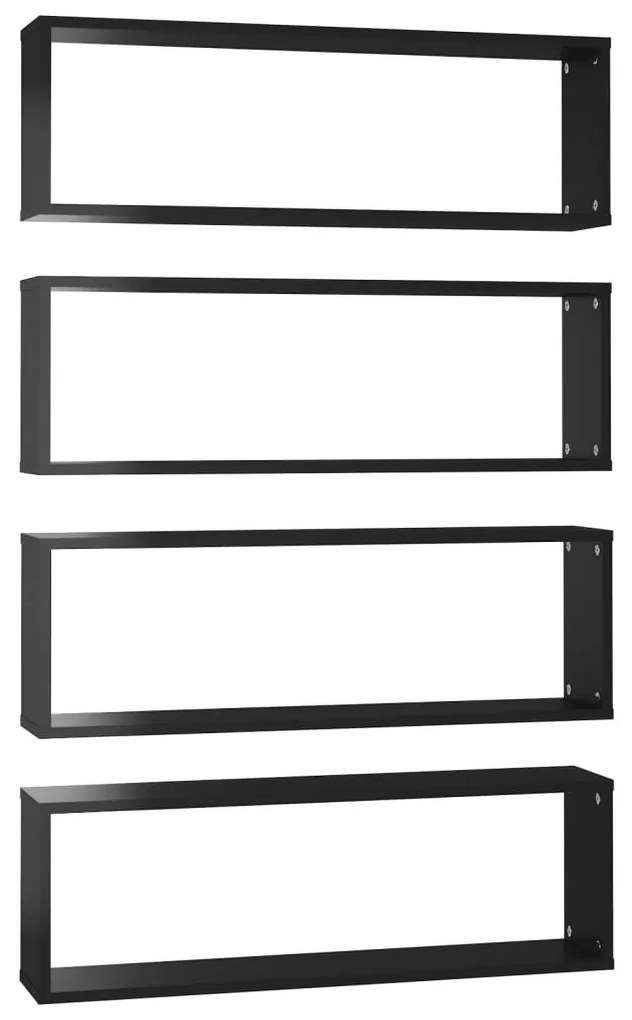 vidaXL Ράφια Κύβοι Τοίχου 4 τεμ. Γυαλ. Μαύρο 80x15x26,5εκ. Μοριοσανίδα