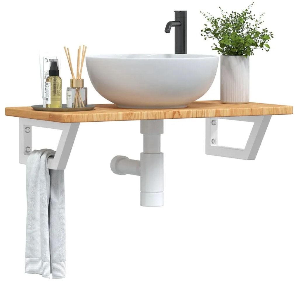 Ράφι Νιπτήρα Τοίχου από Ατσάλι / Μασίφ Ξύλο Δρυός