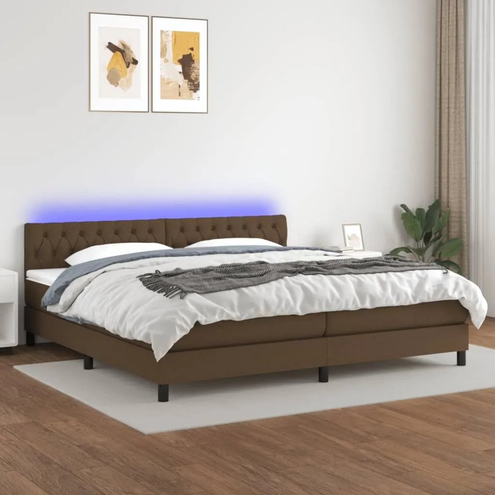 ΚΡΕΒΑΤΙ BOXSPRING ΜΕ ΣΤΡΩΜΑ &amp; LED ΣΚ.ΚΑΦΕ 200X200 ΕΚ ΥΦΑΣΜΑΤΙΝΟ 3133424