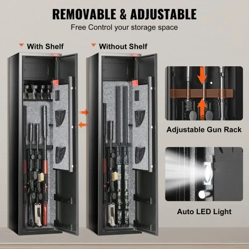 VEVOR 7-8 Rifles Gun Safe, Rifle Safe with Digital Keypad &amp; Lock, Gun Storage Cabinet for Shotguns with Built-in Storage Locker, Removable Storage Shelf for Home Long Gun and Pistols