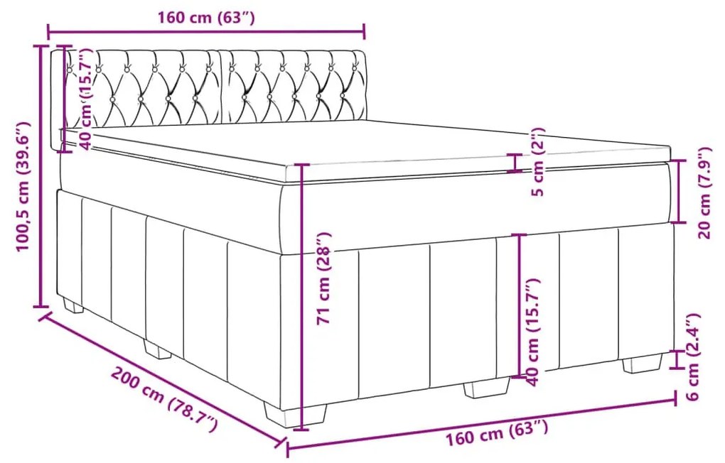 Κρεβάτι Boxspring με Στρώμα Σκούρο Καφέ 160x200 εκ Υφασμάτινο - Καφέ