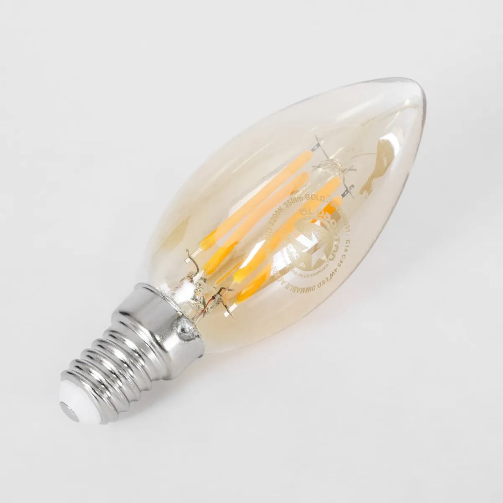 GloboStar 99031 Λάμπα LED Long Filament E14 C35 Κεράκι 4W 350lm 360° AC 220-240V IP20 Φ3.5 x Υ10.5cm Ultra Θερμό Λευκό 2200K με Μελί Γυαλί Dimmable - 3 Χρόνια Εγγύηση - 99031