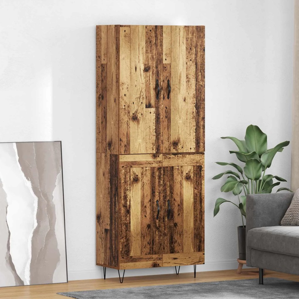 vidaXL Highboard 2 pcs Παλιό ξύλο Μηχανική ξυλεία και γυαλί